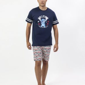 DISNEY Pijama Manga Corta Stitch University para Hombre