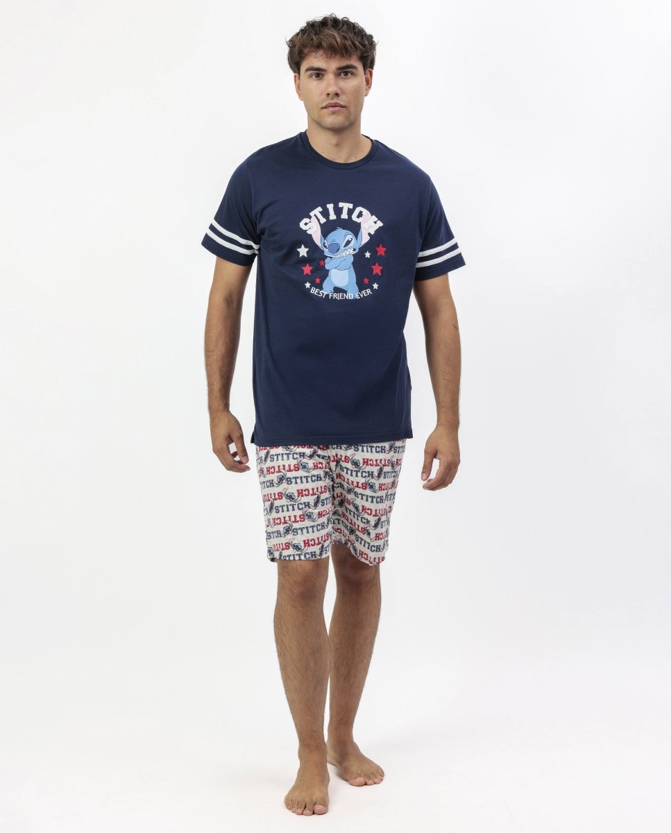 DISNEY Pijama Manga Corta Stitch University para Hombre